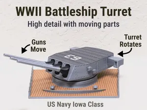 WWII Iowa-Class Battleship Turret with Moving Guns