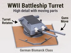 WWII Bismarck Battleship Turret with Moving Guns