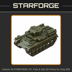 28mm WW2 German Tiger Tank Model Anime Style Detailed Tracks Turret StarForge Kits 3D Print STL File