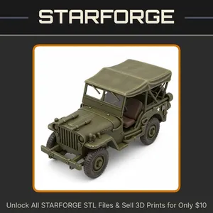 28mm WW2 Military Jeep Open Top Detailed Wheels Vintage Design StarForge Kits 3D Print STL File