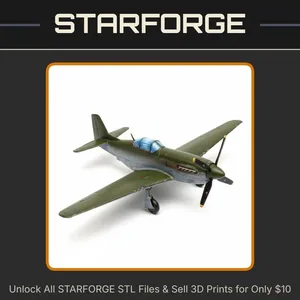 28mm WW2 P-51 Mustang Fighter Aircraft Model Airplane StarForge Kits 3D Print STL File